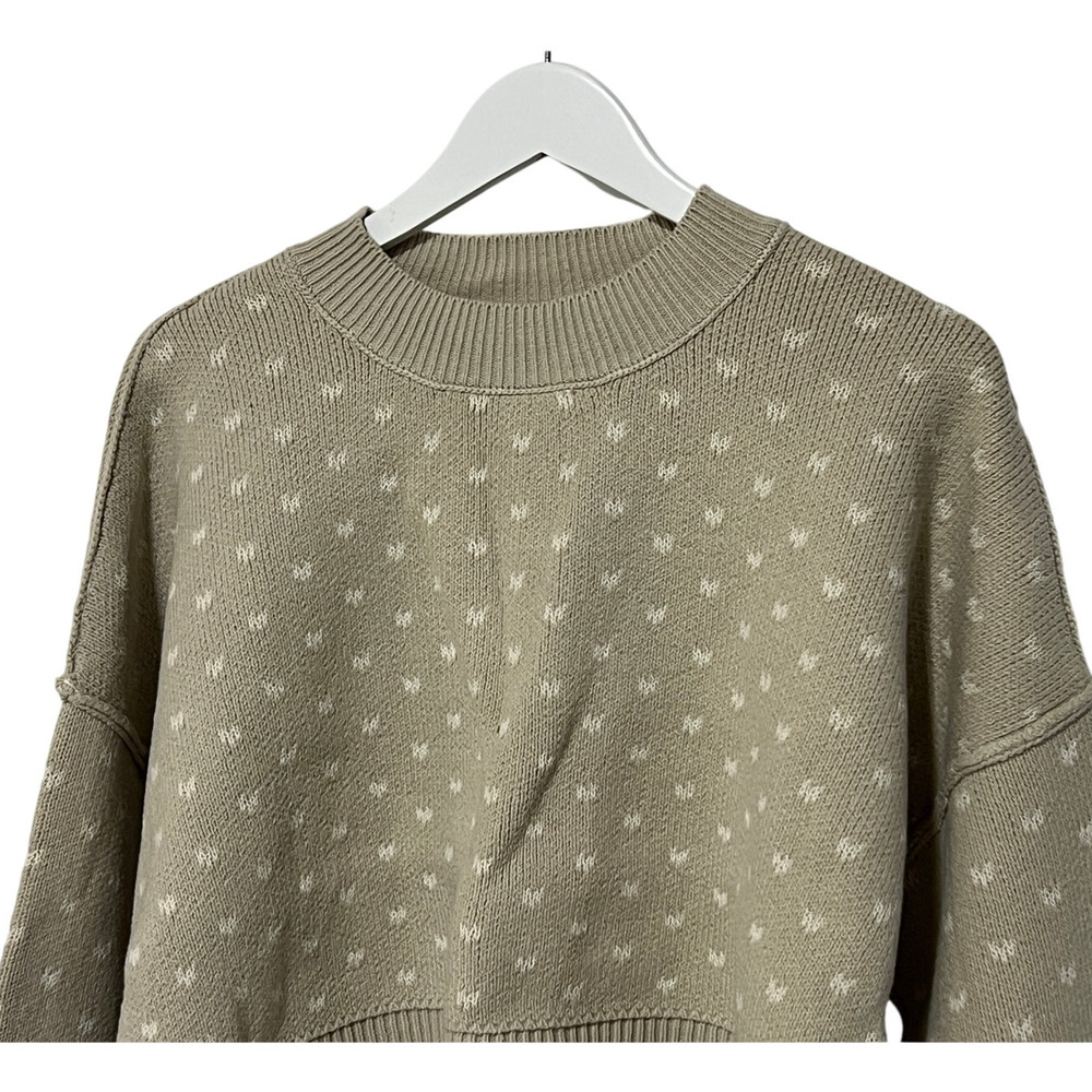 FREE PEOPLE WMNS MEDIUM PATTERN EASY STREET CROP PULLOVER SWEATER OATMEAL IVORY - Picture 7 of 14